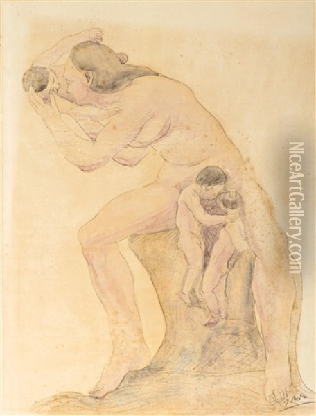 Mutter Und Kinder Oil Painting - Auguste Rodin