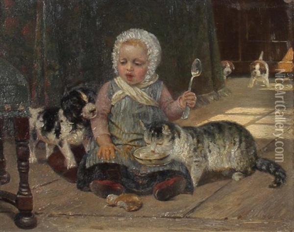 Kind Mit Katze Und Hund Oil Painting - Wilhelm Heinrich Schaumann