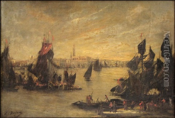 Harbor Scene, Place Of The Doges Oil Painting - Edouard-Jacques Dufeu