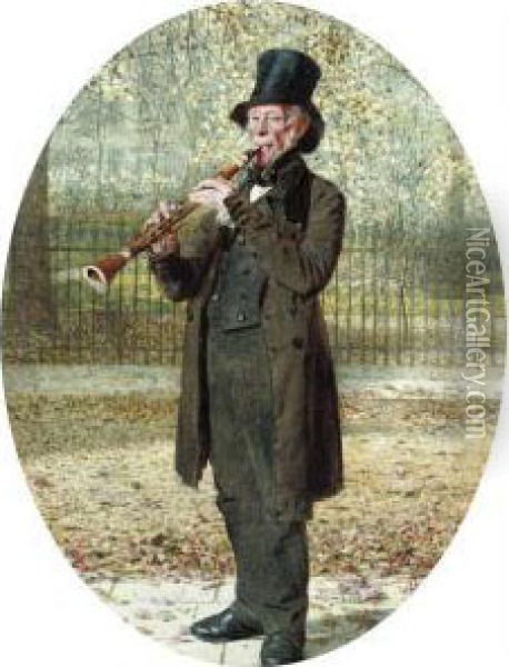 The Wandering Minstrel In A Quiet Square Oil Painting - James Hayllar