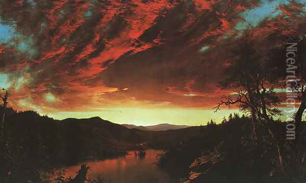 Secluded Landscape at Sunset, 1860 Oil Painting - Frederic Edwin Church