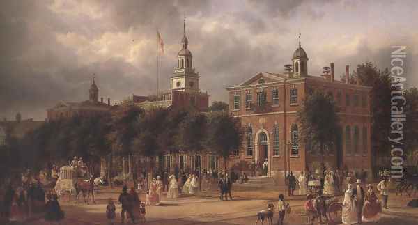 Independence Hall In Philadelphia 1858 63 Oil Painting - Ferdinand Richardt