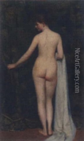 Nude By A Curtain Oil Painting - Isaac Henry Caliga