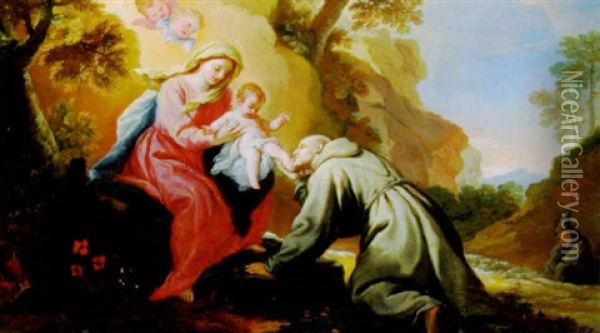 Die Madonna Mit Dem Kind Erscheint Dem Heiligen Franziskus Oil Painting - Ludovico Mazzanti