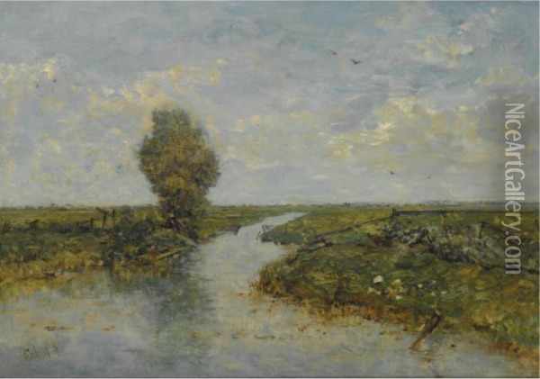 A Polder Landscape Oil Painting - Paul Joseph Constantine Gabriel