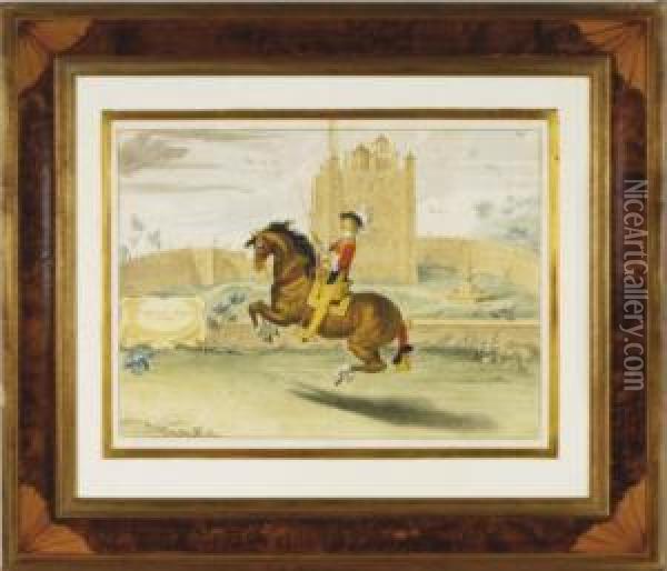 The Duke Of Newcastle's Riding School: Six Plate Oil Painting - Lucas Ii Vorsterman