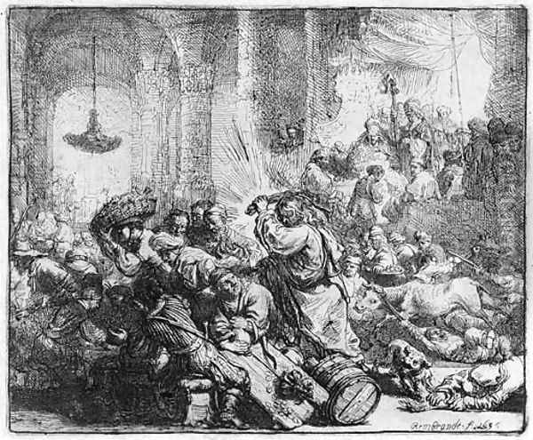 Christ driving the Money Changers from the Temple 2 Oil Painting - Rembrandt Van Rijn