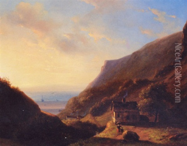 A Coastal Landscape At Sunset Oil Painting - Nicolaas Johannes Roosenboom