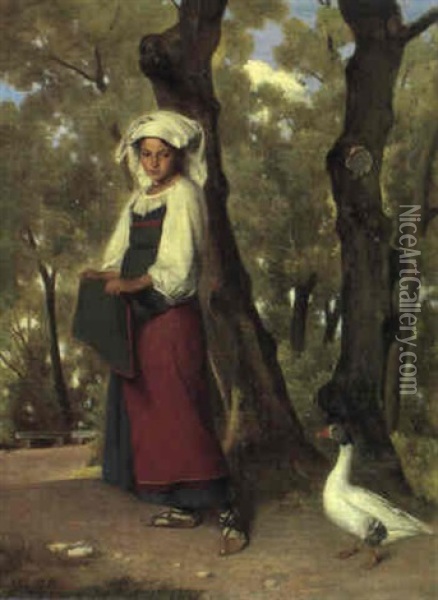 Gasepigen. Italiensk Pige Med En Gas I Romersk Park Oil Painting - Wilhelm Nicolai Marstrand