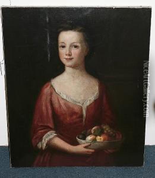 A Lady Holding A Bowl Of Fruit Oil Painting - Frans Van Der Mijn