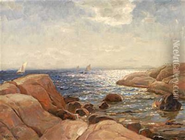 Seilbater Ved Kysten Oil Painting - Thorolf Holmboe