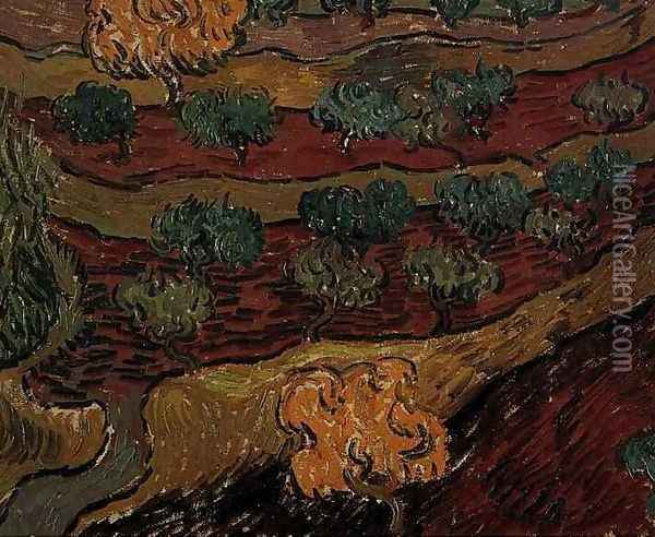 Olive Trees Against A Slope Of A Hill Oil Painting - Vincent Van Gogh
