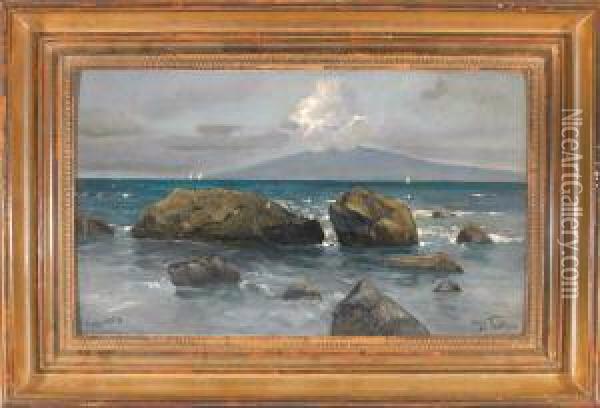 Felsiges Kustenstuck Bei Capri Mit Blick Zum Vesuv Oil Painting - Eduard Fischer
