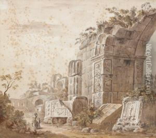 Ruines Animees Oil Painting - Charles Louis Clerisseau
