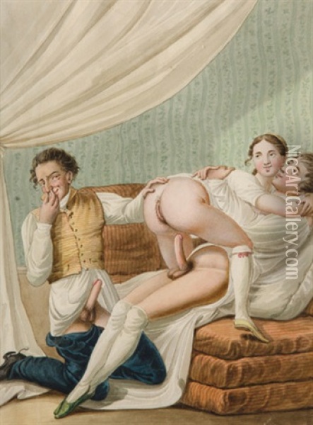 The Sense Of Smell (+ Blind Man's Buff, Pair) Oil Painting - Georg Emanuel Opitz