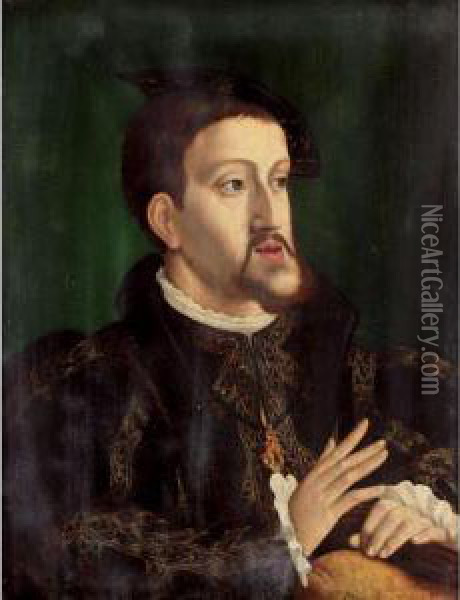 Portrait Of The Emperor Charles V Oil Painting - Jan Cornelisz Vermeyen