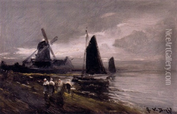 Dutch Canal Scene Oil Painting - Arthur Vidal Diehl
