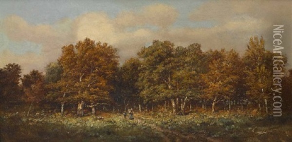 Reisigsammler Am Waldrand Oil Painting - Louis (Ludwig) Neubert