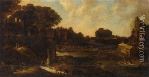 The Tiber, Rome, With The Castel Sant'angelo Oil Painting - Philips de Momper the Elder