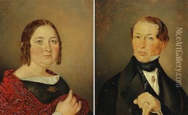 Portrait Of A Woman And A Gentleman (pair) Oil Painting - Kilian Christoffer Zoll