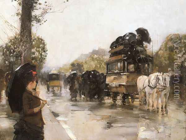 April Showers, Champs Elysees Paris Oil Painting - Frederick Childe Hassam
