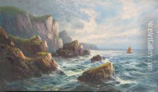 High Tide On The Cornish Coast Oil Painting - Frank Hider