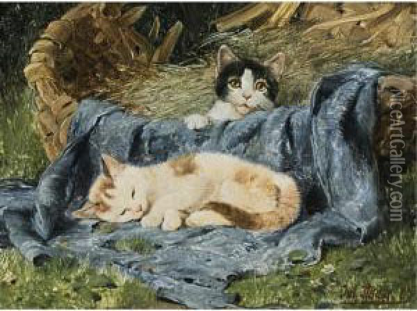 Two Kittens Oil Painting - Julius Adam