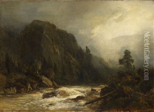 Mountain Landscape With Torrent Oil Painting - Andreas Achenbach