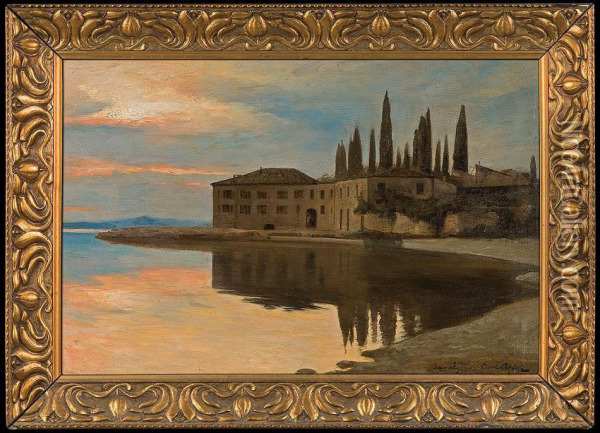 View To San Vigilio At Lago Digarda Oil Painting - Curt Agthe