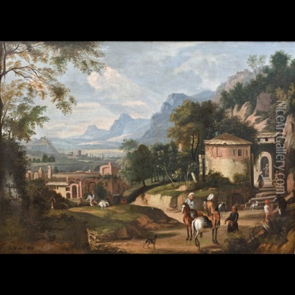 Capriccio Con Figure Vestite All'orientale Oil Painting - Pieter van Bloemen