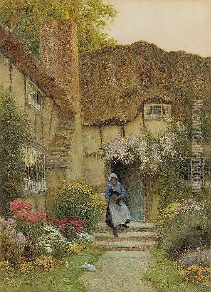 At The Cottage Door Oil Painting - Arthur Claude Strachan