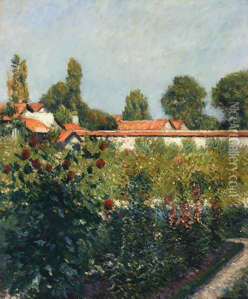 The Garden Of Petit Gennevillers The Pink Roofs Oil Painting - Gustave Caillebotte