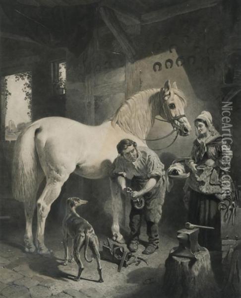 The Village Blacksmith Oil Painting - John Frederick Herring Snr