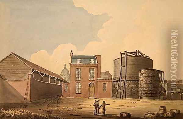 View of Phoenix Gas Works, Bankside, 1826 Oil Painting - Gideon Yates