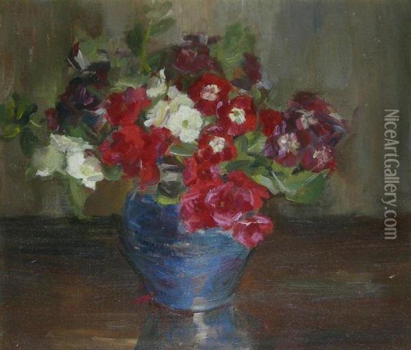 A Posy In A Blue Vase Oil Painting - Kate Wylie