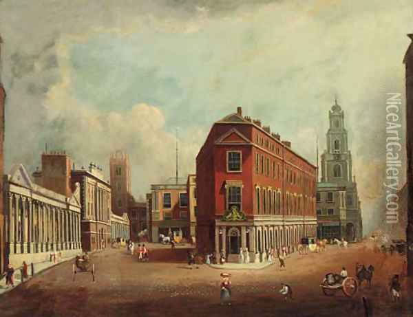 Threadneedle Street and Cornhil Oil Painting - English School