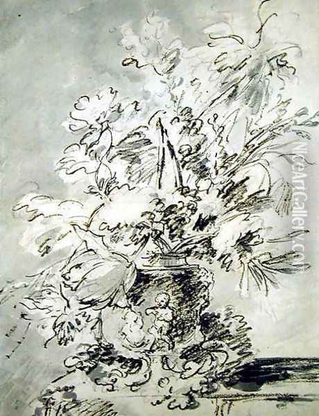 Flowers in an Urn Oil Painting - Jan Van Huysum