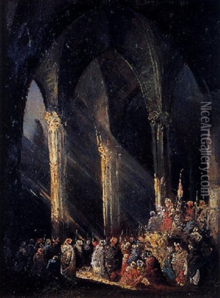 Interior De Catedral Oil Painting - Eugenio Lucas Velazquez