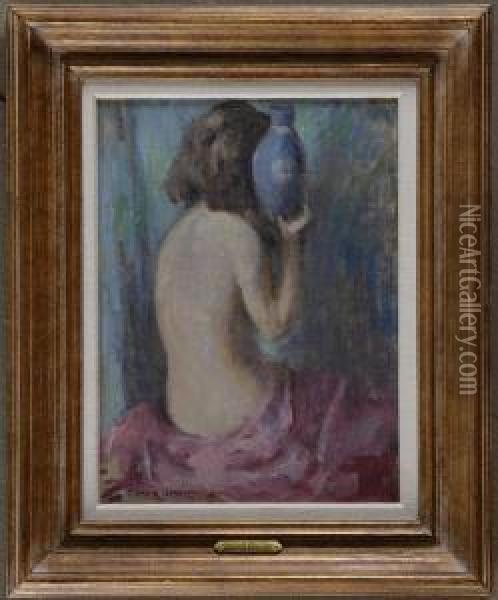 Nude With Blue Vase Oil Painting - Edmund William Greacen