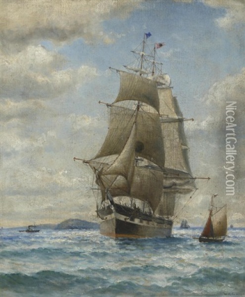 A Ship Of The Black Ball Line Taking On A Pilot, San Francisco Bay Oil Painting - William Alexander Coulter