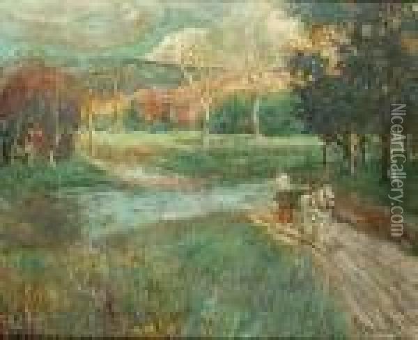 Horse And Cart, Autumn Oil Painting - Ernest Lawson