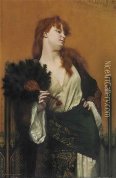 Lady With A Fan Oil Painting - Gustave Clarence Rodolphe Boulanger