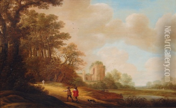 Ideal Landscape With Ruins Of A Church Oil Painting - Pieter Jansz van Asch