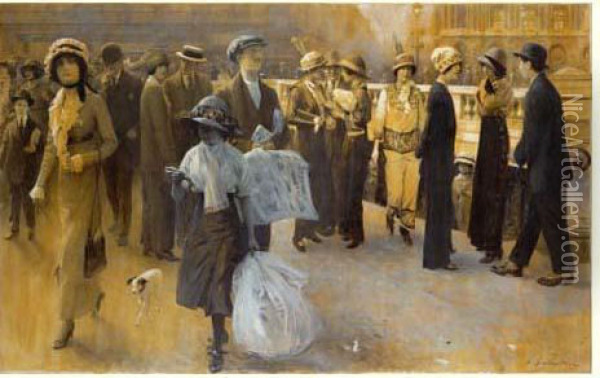 Aout A Paris, Circa 1913 Oil Painting - Louis Remy Sabattier