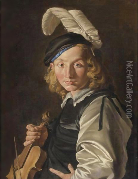 Young Man With A Fiddle Oil Painting - Matthias Stomer