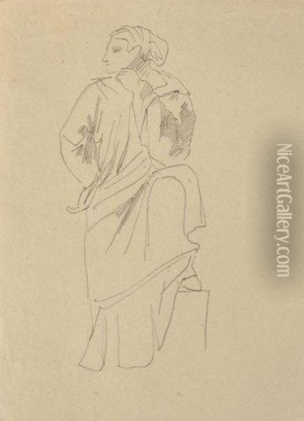 Etude De Figure A L'antique, Un Pied Sur Un Socle Oil Painting - Eugene Delacroix