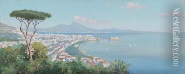 Veduta Di Napoli Con Il Vesuvio Oil Painting - Giuseppe Chiarolanza