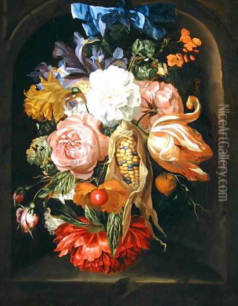 A Still Life of Fruit and Flowers Oil Painting - Ernst Stuven