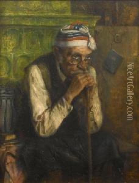 Old Man At The Stove Oil Painting - Benjamin I Vautier