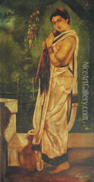 Echo Of Love Oil Painting - Hemendranath Mazumdar